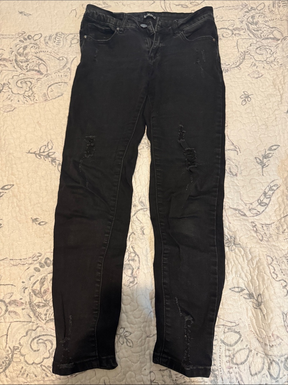 BAMBOO Black Distressed Women's Skinny Jeans